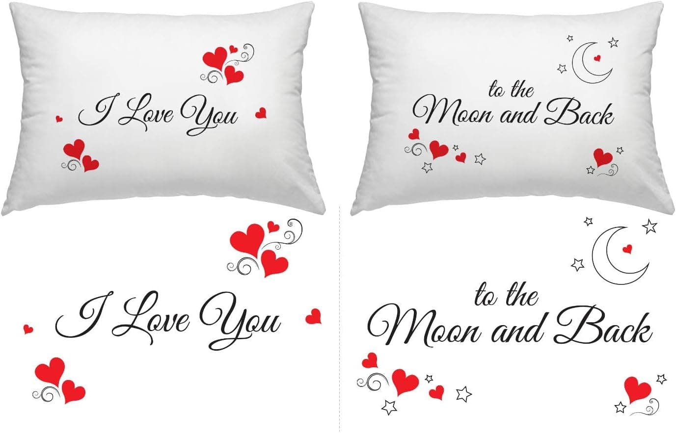 Orchid & Ivy I Love You to The Moon and Back Couples Pillowcases - Romantic His and Hers Gifts for Valentines Day, Anniversary, Christmas, Long Distance Relationship - Boyfriend Girlfriend Gifts