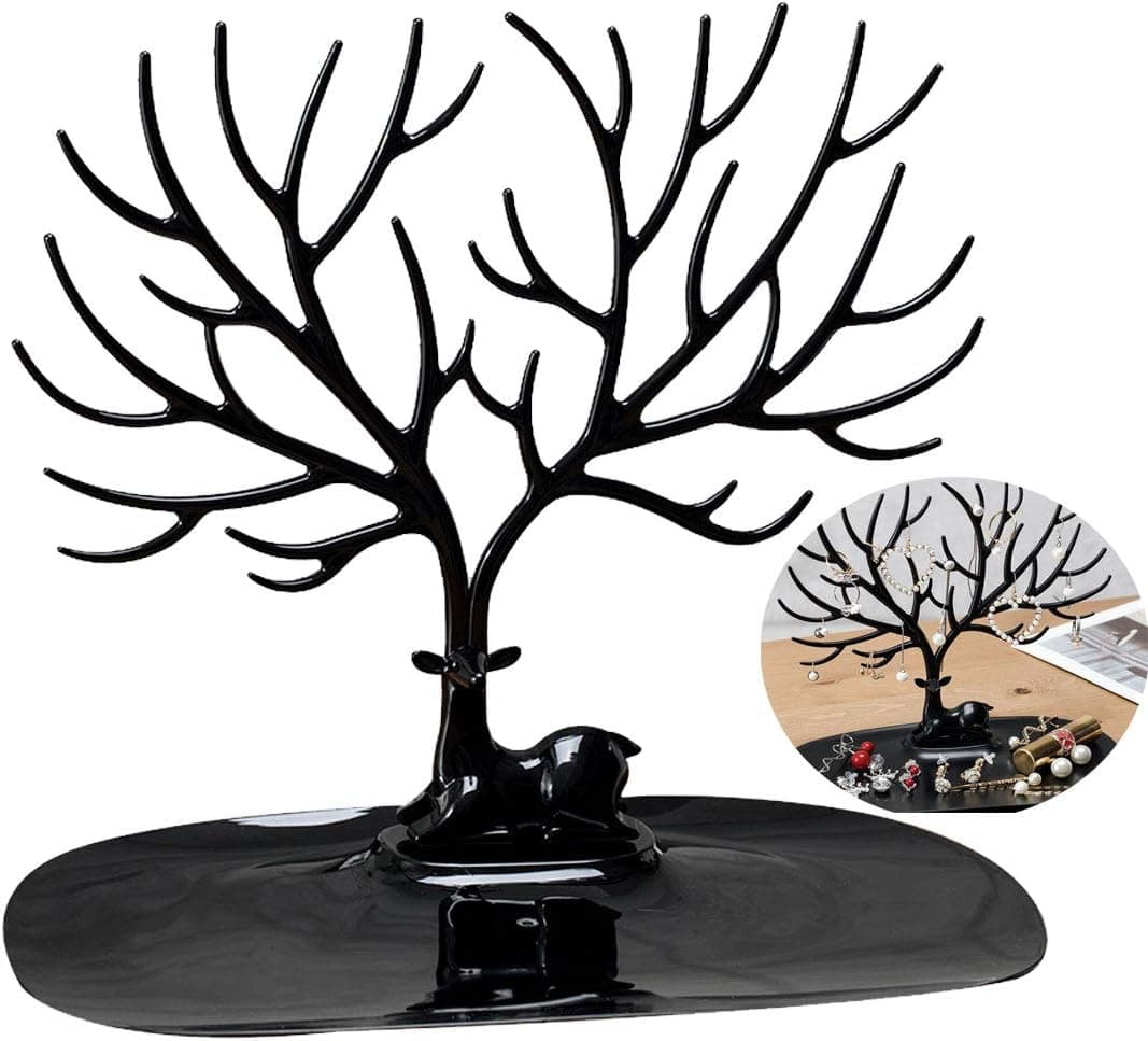 Aggice Antlers Jewelry Stand Display Earring Necklace Holder Organize Rack Tower (Black)