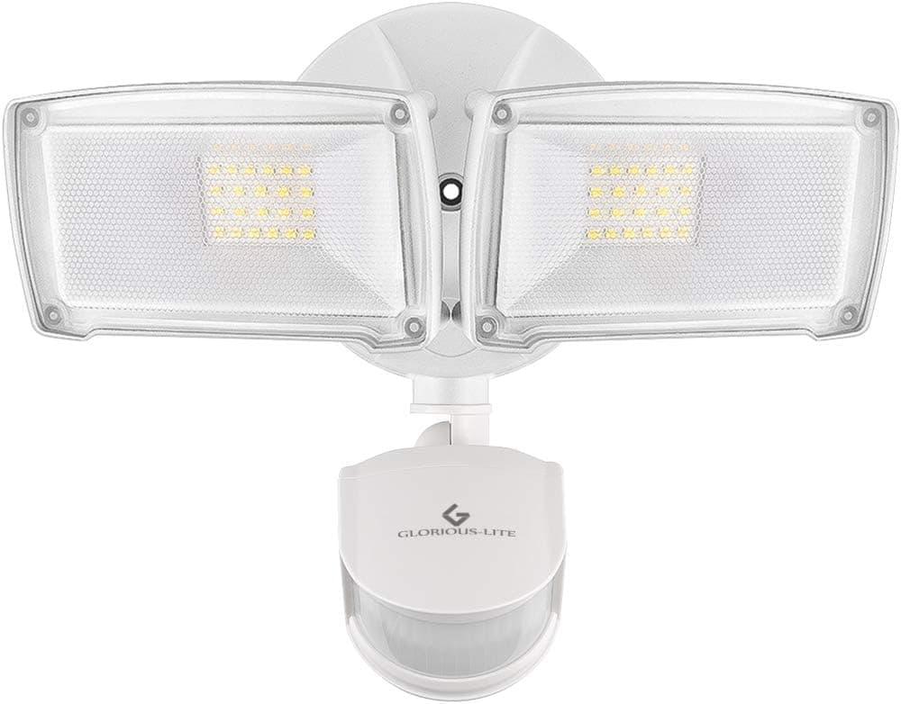 GLORIOUS-LITE 28W Motion Sensor Light Outdoor, 3000LM LED Security Lights Motion Outdoor, IP65 Waterproof Motion Lights Outdoor, 5500K 2 Head Motion Flood Light for Yard, Patio
