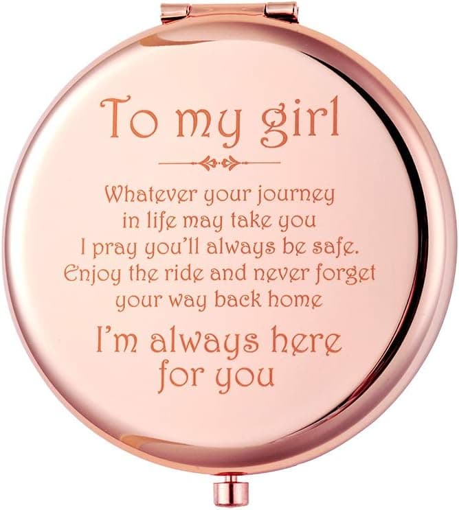 Daughter Gifts from Mom Dad for Rose Gold Compact Mirror,Portable Makeup Mirror,Engraved Compact Mirror,2.6 inch Round Folding Mirror Handheld 2-Sided Mirror, 1x/2x Magnification Compact Mirror.