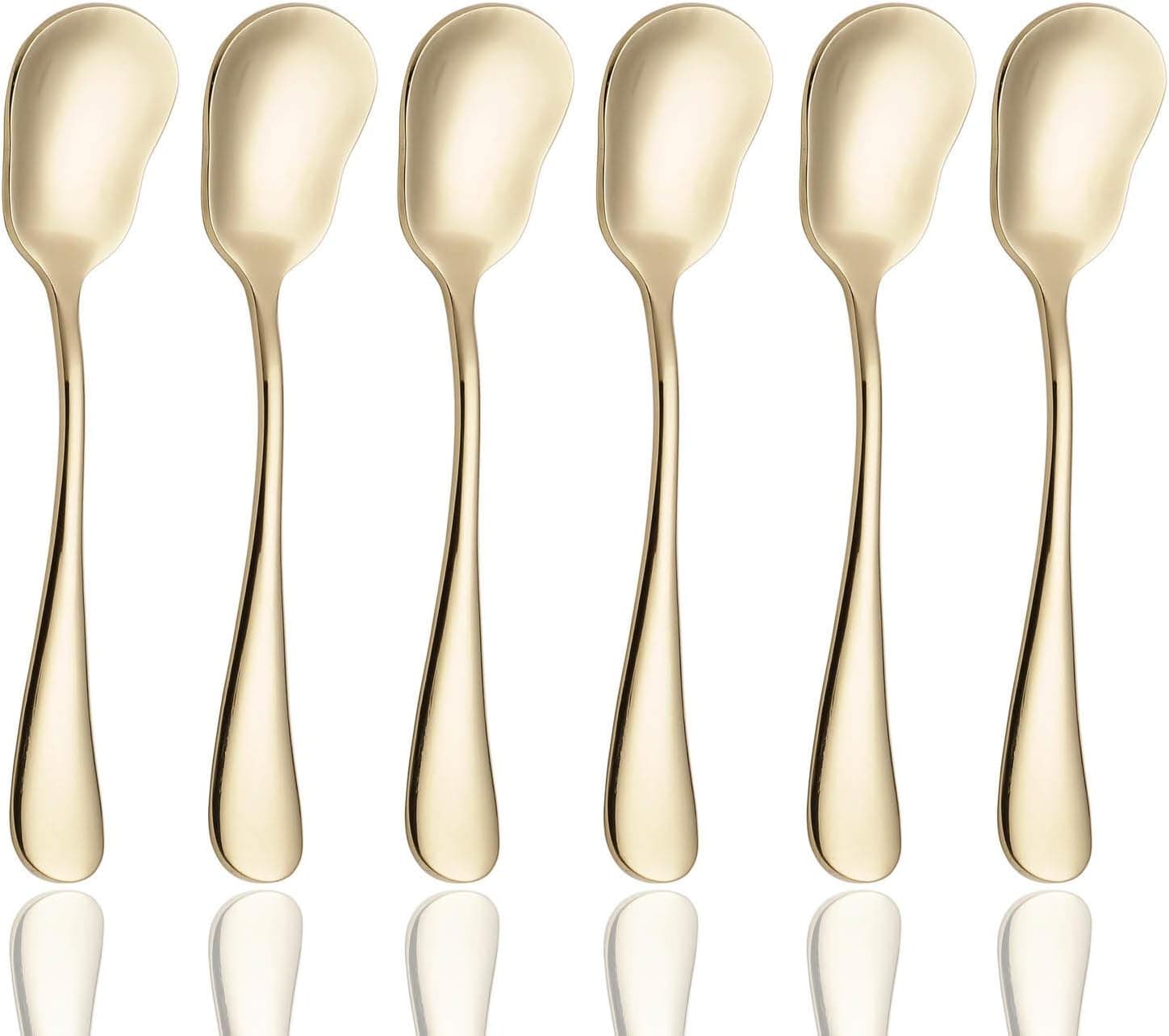6 Piece Sugar Spoon 5.2-inch Stainless Steel Service for 6 Spoons Table Dinner Flatware Set Table Silverware Dishwasher Safe (Gold)
