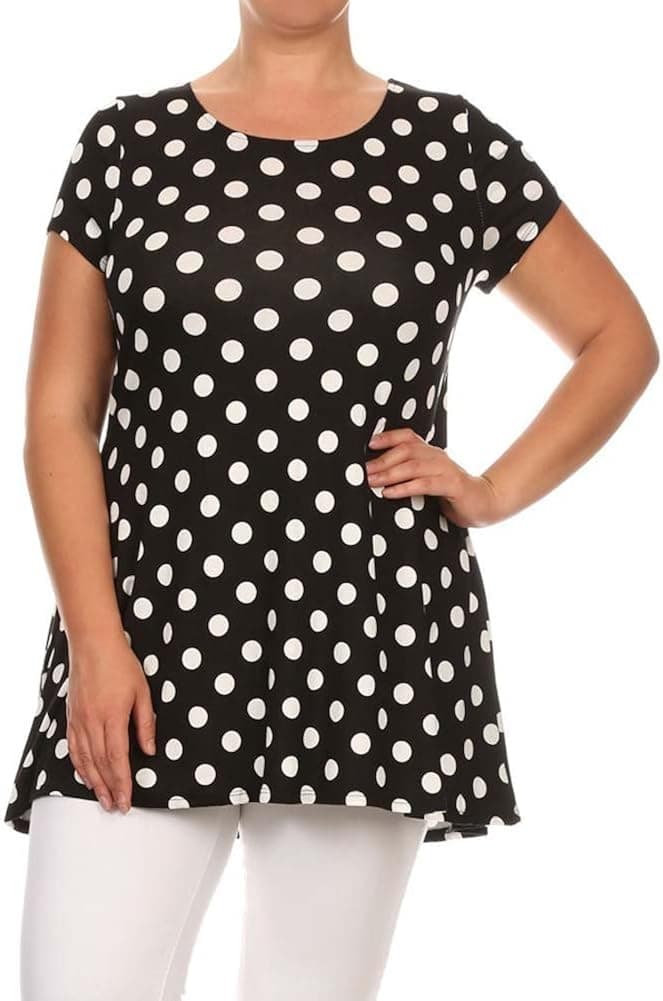 Women's Plus Polka Dot Print Side Pocket Tunic Top. Made in USA