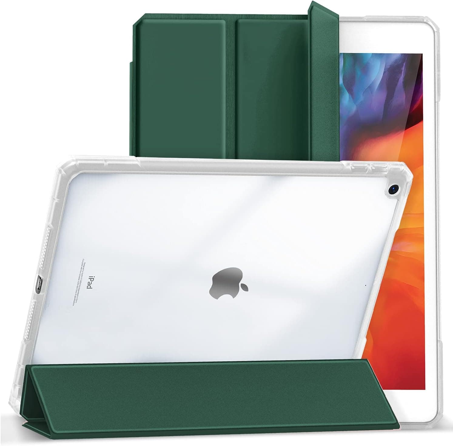 iPad 7th/8th/9th Generation Case, iPad 10.2 inch Case 2019/2020/2021, Hoidokly Protection Folio Stand Case with Smart Cover Pencil Holder for 10.2'' iPad 7/8/9, Suitable for Women Man - Deep Green