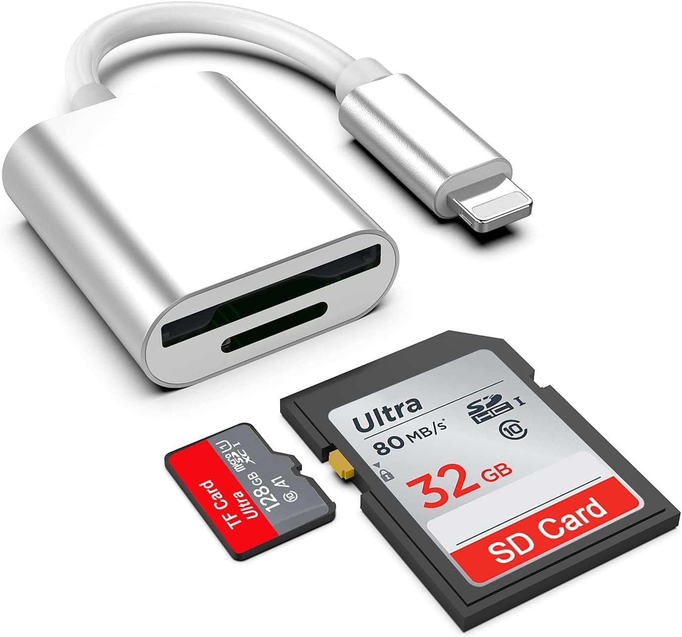 SD/TF Card Reader for iPhone/iPad, Memory Card Reader Adapter for Micro SDXC, Micro SDHC, SD, SDXC, SDHC, SD Cards,Compatible with iPhone/iPad