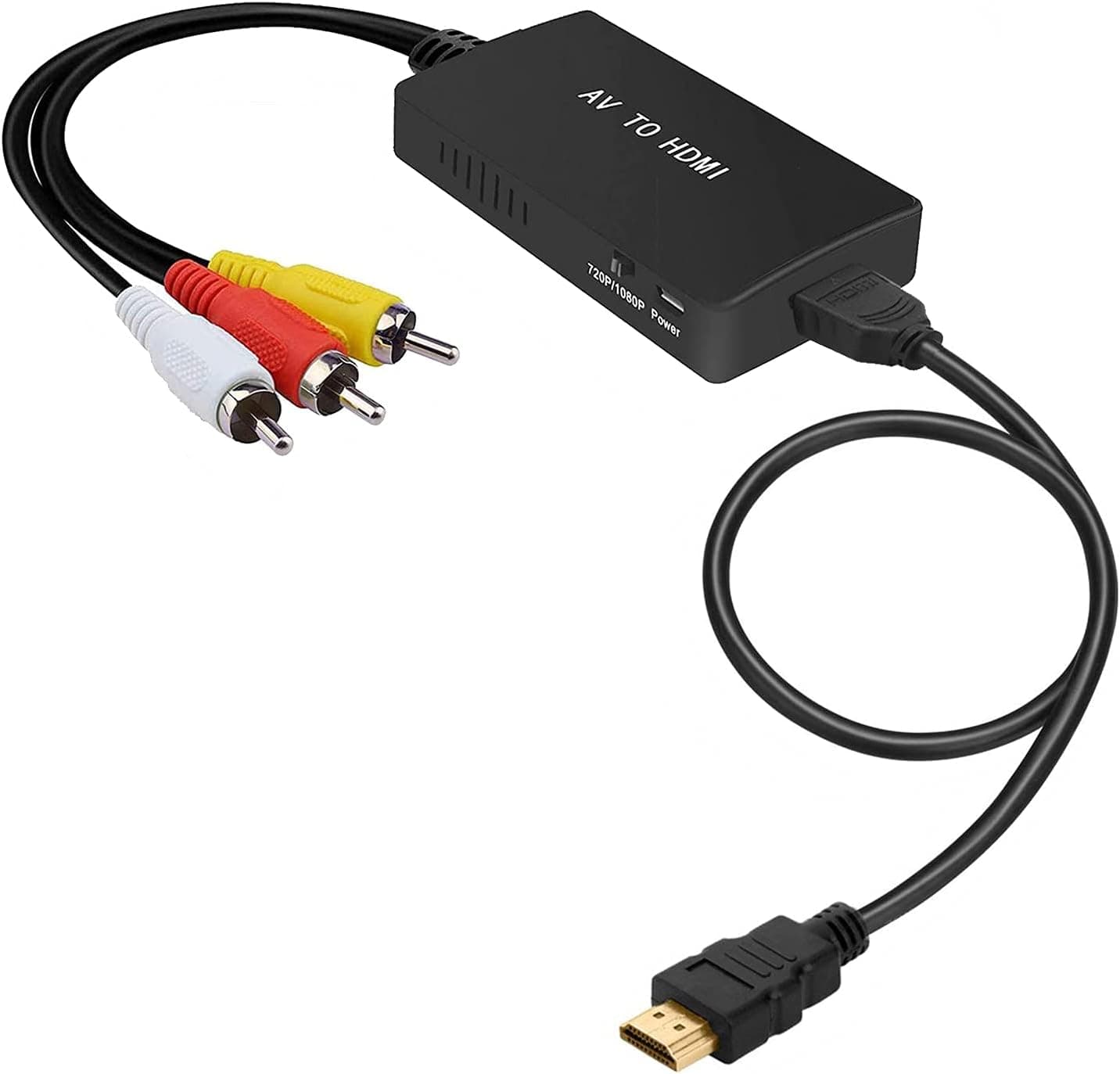 TaiHuai RCA to HDMI Converter, AV to HDMI Adapter Composite CVBS to HDMI Video Audio Converter Compatible for Xbox, N64, PS3, TV, STB, VHS, VCR, DVD ect - RCA Male to HDMI