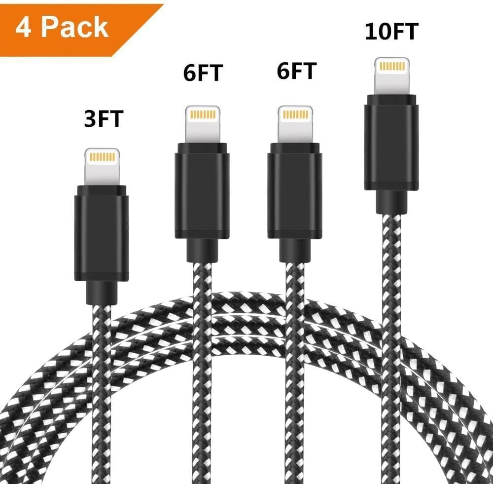 Besiva Phone Cable 4Pack 3FT 6FT 6FT 10FT Nylon Braided Compatible iPhone X iPhone 8 8 Plus 7 7 Plus 6s 6s Plus 6 6 Plus iPad iPod Nano