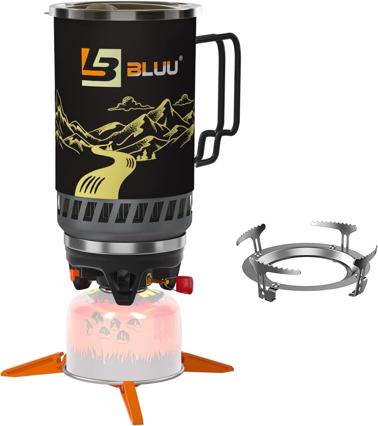 BLUU MOUNT (1.4-Liter) Backpacking and Camping Stove System, Outdoor Portable Gas Propane Burner Flash Cooking boiler camping Stove Kit, Hiking Hunting Fishing Emergency & Survival