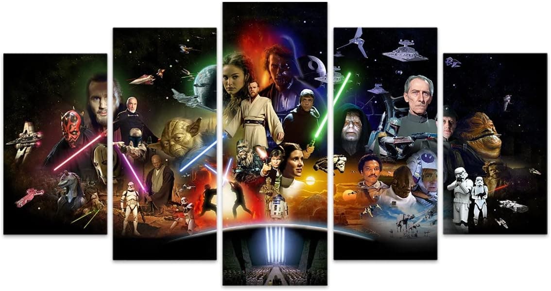 KAIXUANART Wars on The Star Posters 5 Panels Classic Movie Scenes Canvas Wall Decor Characters Art Prints Paintings Gifts for Living Room Bedroom Ready to Hang (8x14inx2 8x18inx2 8x22inx1, Poster-6)