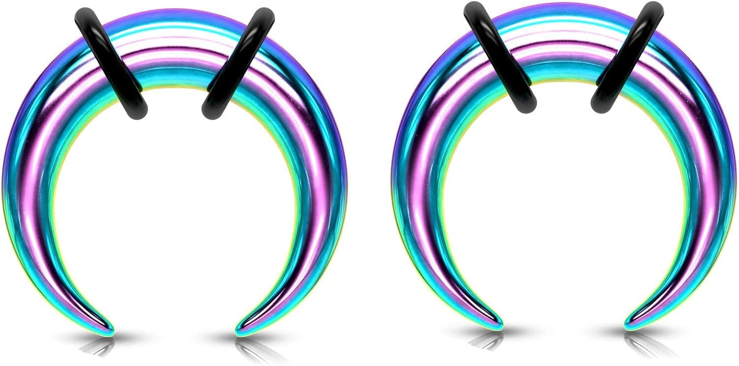 Zaya Body Jewelry Pair 0g 2g 4g 6g 8g 10g 12g Rainbow Steel Ear Plugs Tunnels Tapers Pinchers Horseshoes Gauges Septum