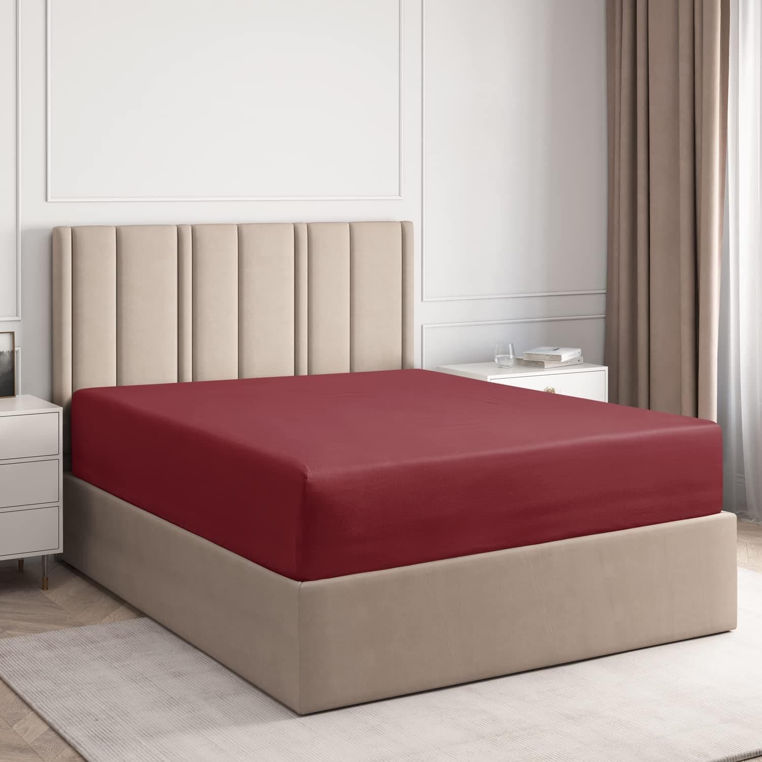 California King Fitted Sheet - Single Fitted Deep Pocket Sheet - Fits Mattress Perfectly - Soft Wrinkle Free Sheet - 1 Fitted Sheet Only – Burgundy