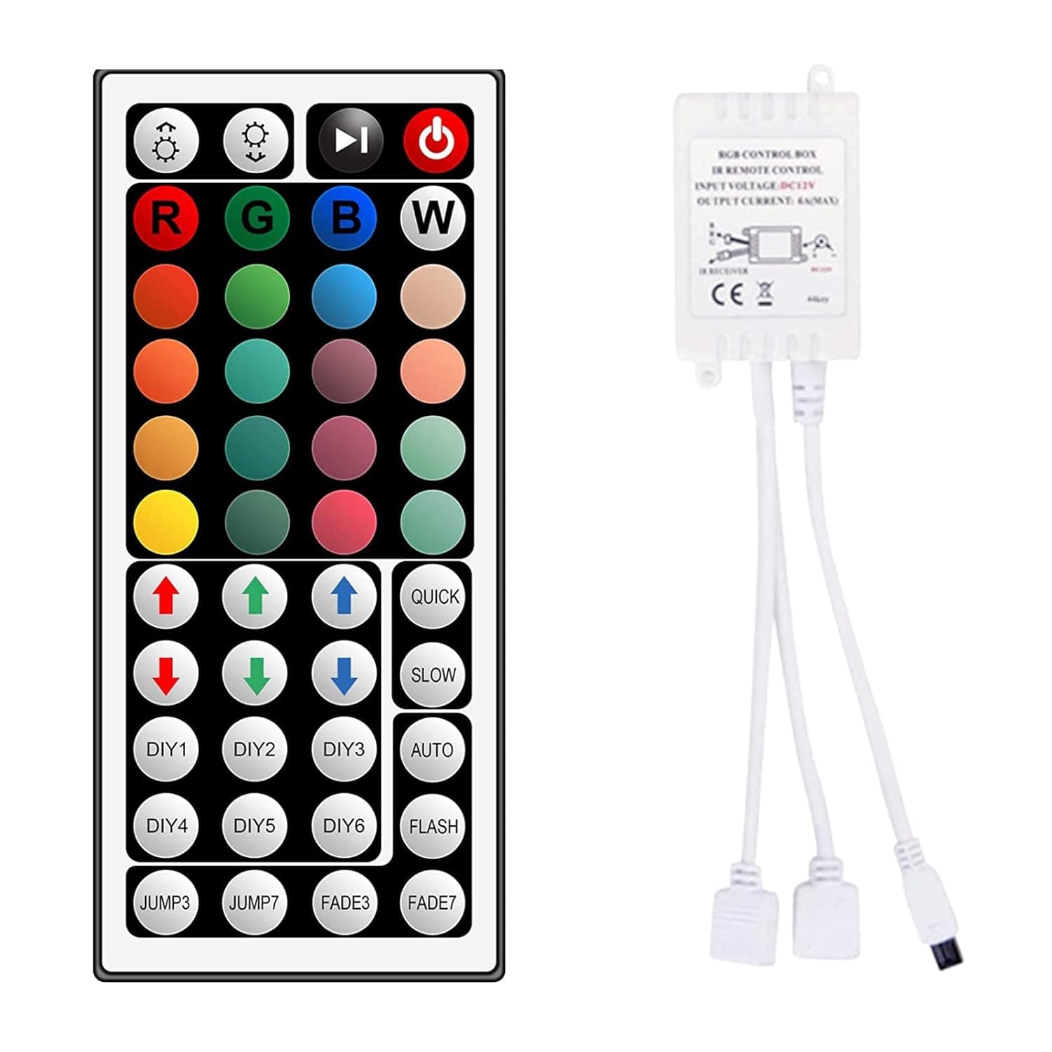 RGB 44 Key Wireless IR Remote Controller, 2-in-1 4 Pin LED Lights Remote Control with Controller, led Light Remote Replacement for SMD 5050 3528 2835 RGB LED Strip Lights