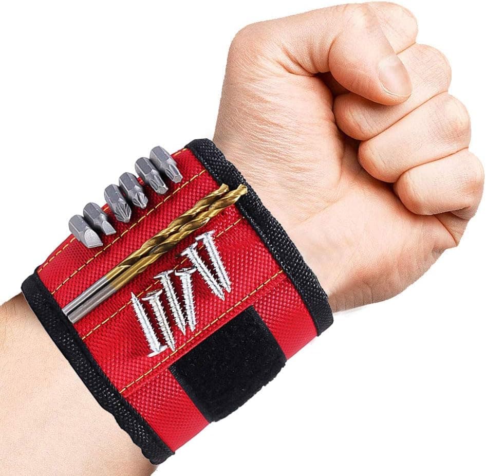 Magnetic Wristband, Perfect for Dad, Tool Belt with 15 Magnets for Holding Screws, Nails, Drill Bits, Cool Gadgets for Men, Women, Dad, Husband, Carpenters(red)1
