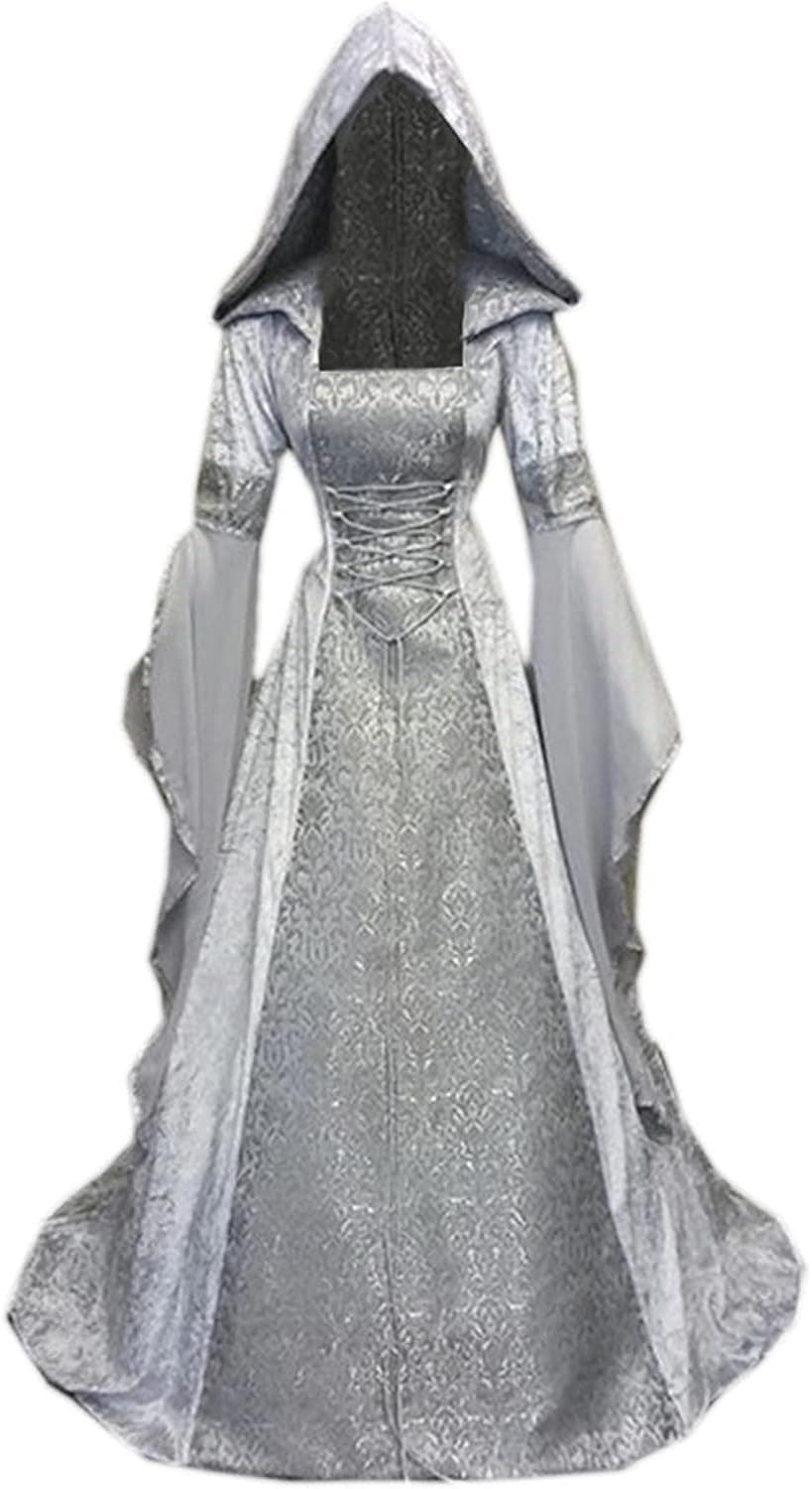 SHOPESSA Women's Gothic Dress with Hood Medieval Costume Corset Renaissance Dress Victorian Dress