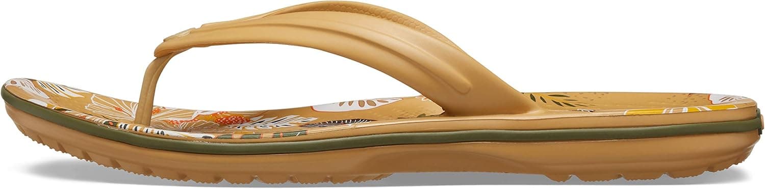 Crocs Unisex Men's and Women's Crocband Flip Flops | Adult Sandals, Tan/Floral, 8 US