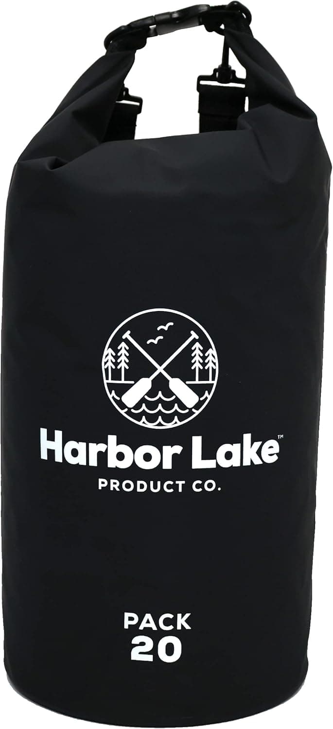 Harbor Lake Waterproof Dry Bags – Roll Top Lightweight Backpack Keeps Gear Dry for Rafting, Boating, Kayaking, Fishing, Hiking, Camping, Outdoors (Black, 20L)