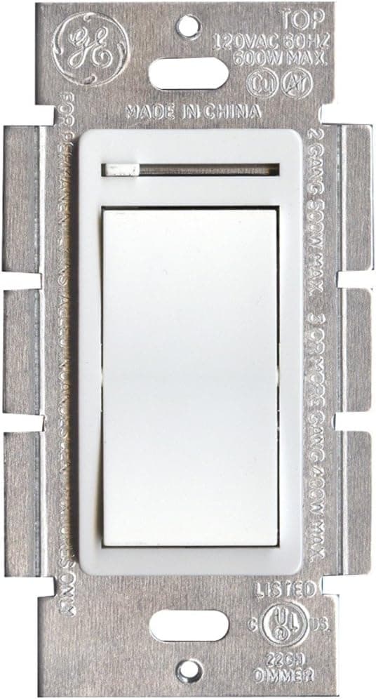 GE Rocker Dimmer Switch Rocker On/Off Light Switch Dimmer Switches for LED lights Single Pole or 3-Way Dimmer Light Switch Energy Saving UL Listed White 18023