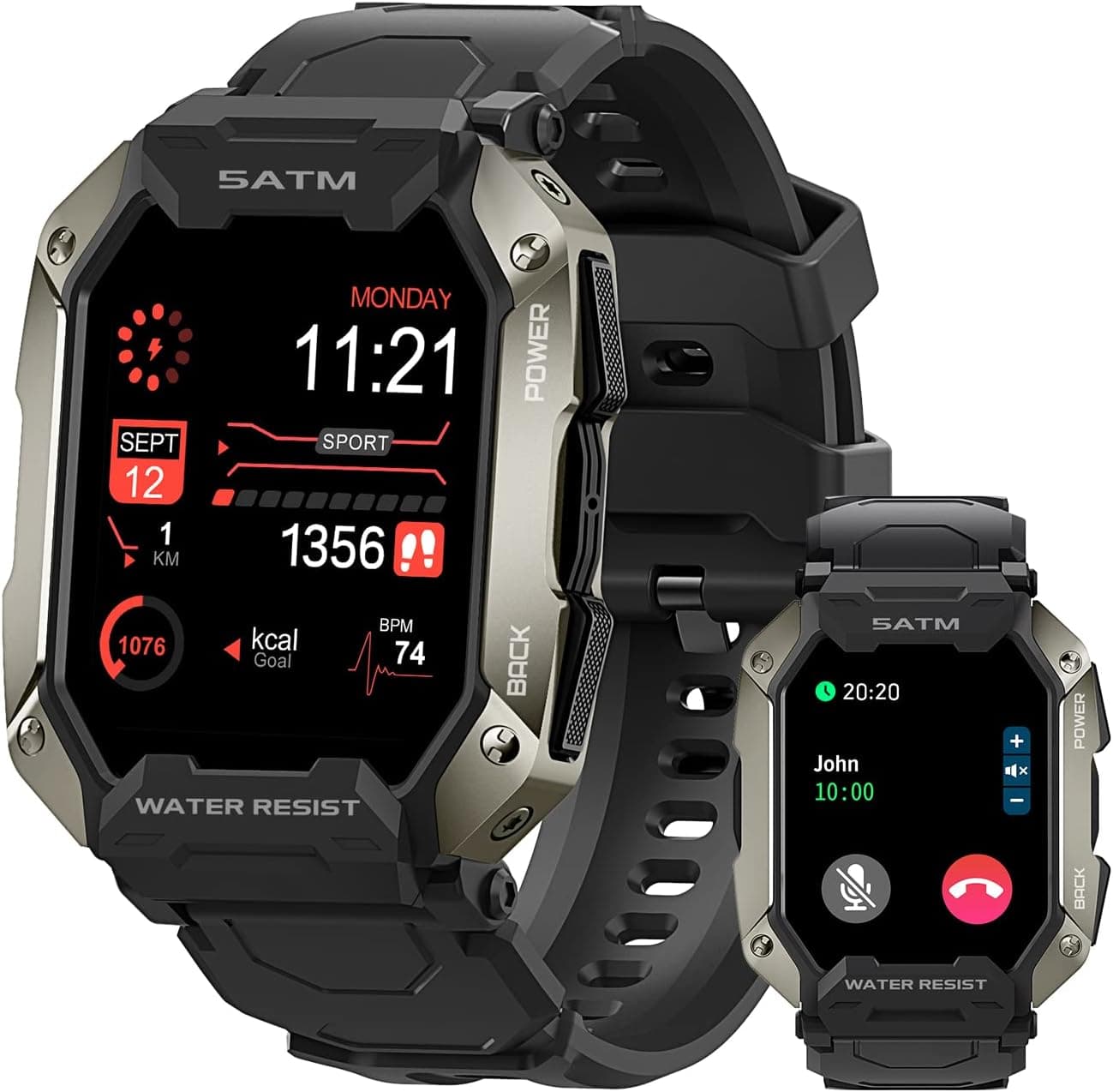 AMAZTIM Smart Watches for Men,50M Waterproof Rugged Military Grade Bluetooth Call(Answer/Dial Calls)，Health Tracker for Android Phones and iPhone Compatible,1.72" Heart Rate/Blood Pressure Watch