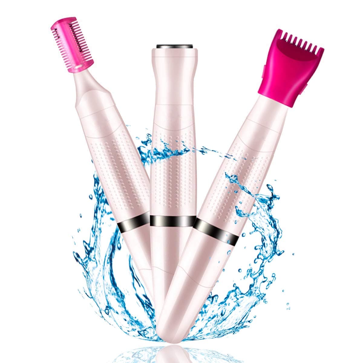 Bikini Trimmer for Women, Electric Painless Hair Removal, 3 in 1 Portable Body Shaver Razor, Facial Hair Removal and Eyebrow Trimmer for Ladies (Pink)