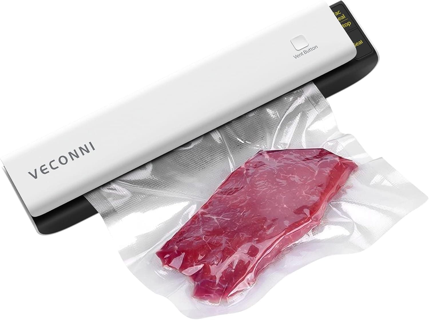 VECONNI Vacuum Sealer Machine, Automatic Vacuum Sealers for Food Storage, 12s Fast & Continuous Sealing, Smart Heating Strip & Pump, 10 Bags Included, 15.5x3.2x2.4 inches, VS20