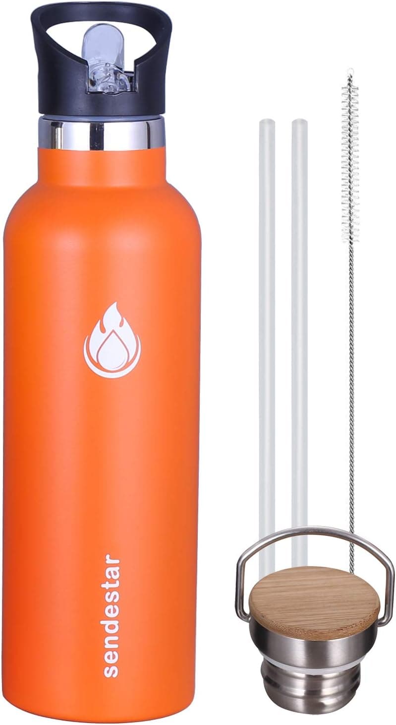 SENDESTAR 26 oz Double Wall Vacuum Insulated Leak Proof Stainless Steel Sports Water Bottle —Standard Mouth with Straw Lid & Bamboo Lid