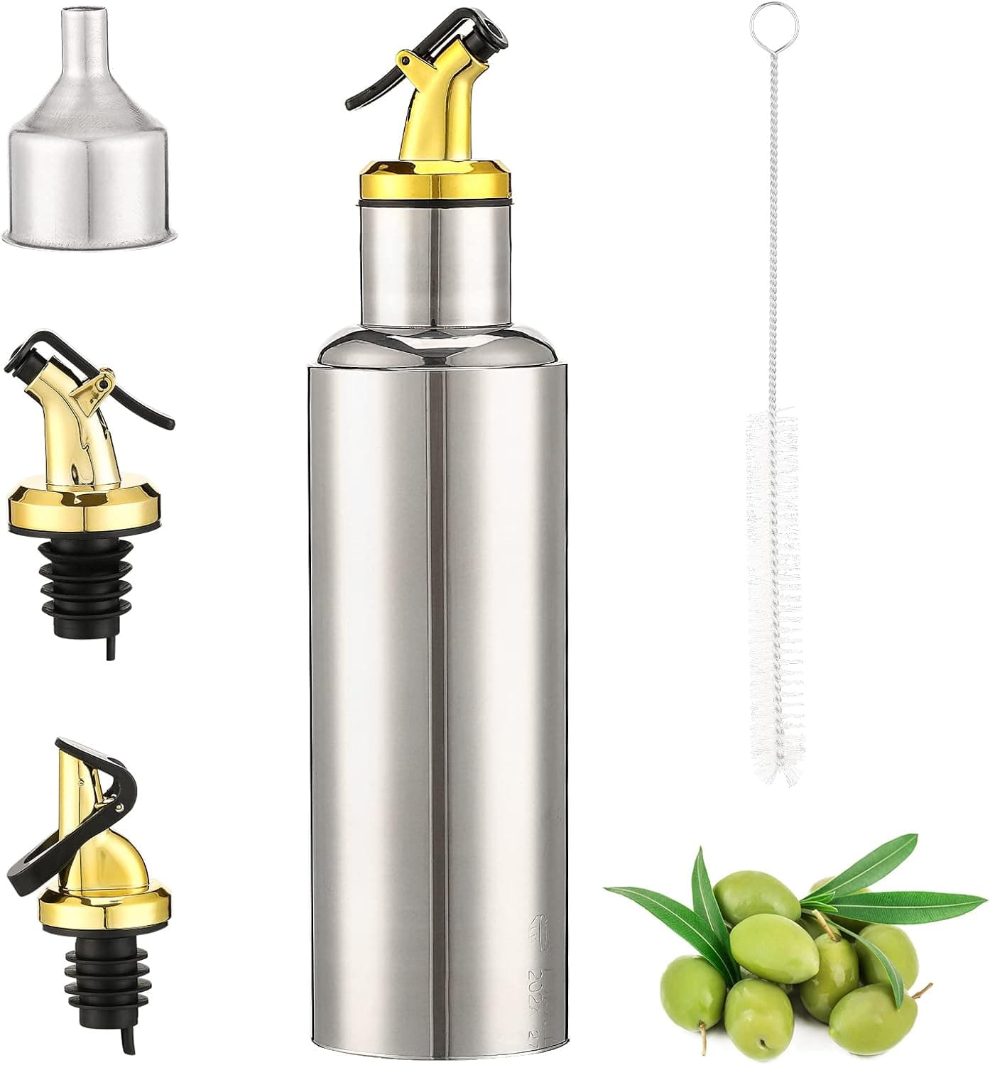 14oz Stainless Olive Oil Dispenser - Cooking Oil Containers with Spout and Pouring Funnel Stainless Steel Oil and Vinegar Dispenser Bottles for Kitchen