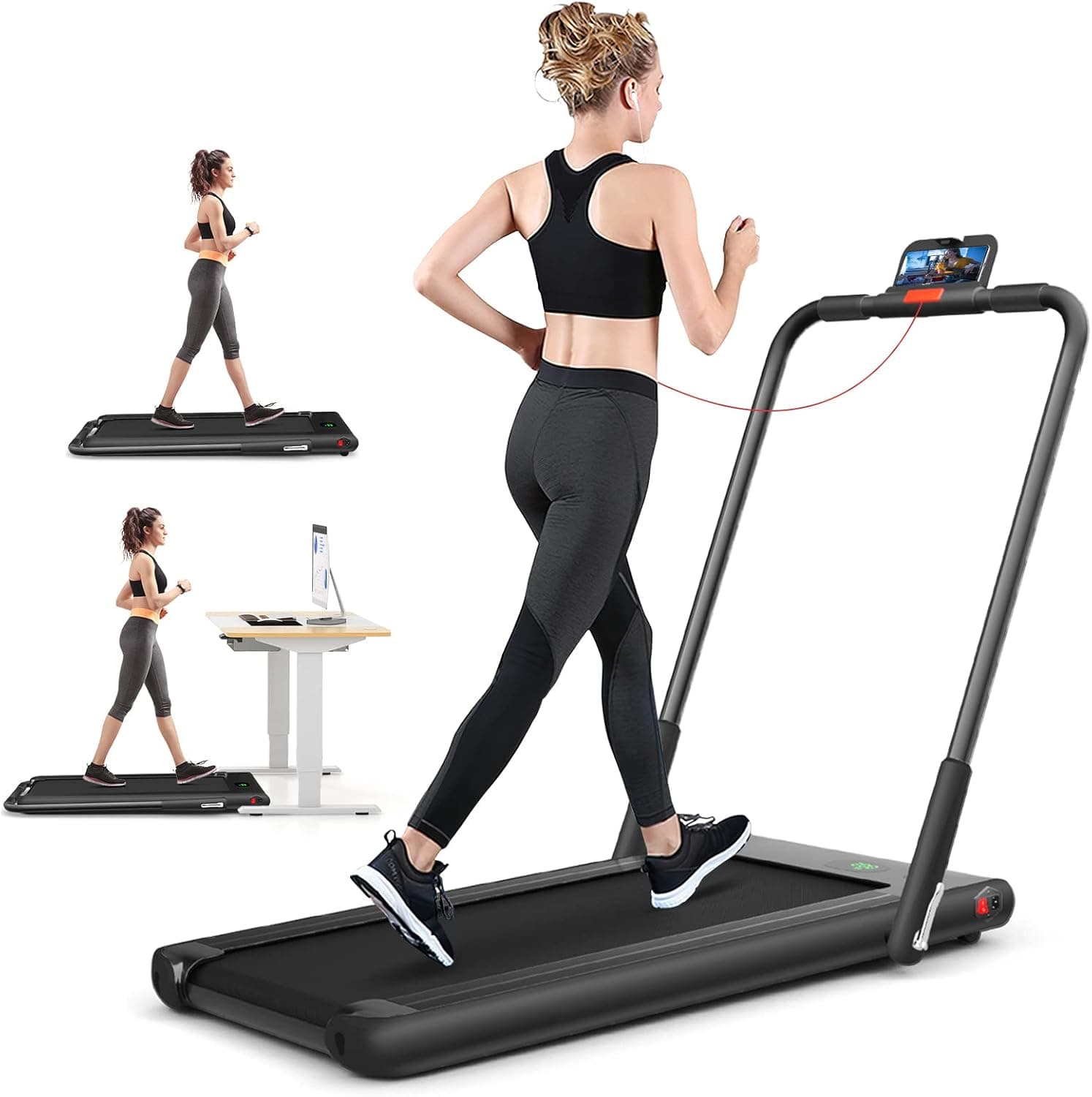 SAFEPLUS Under Desk Treadmill, 2 in 1 Portable Folding Treadmills with Walk and Jog & Run Modes for Home and Office