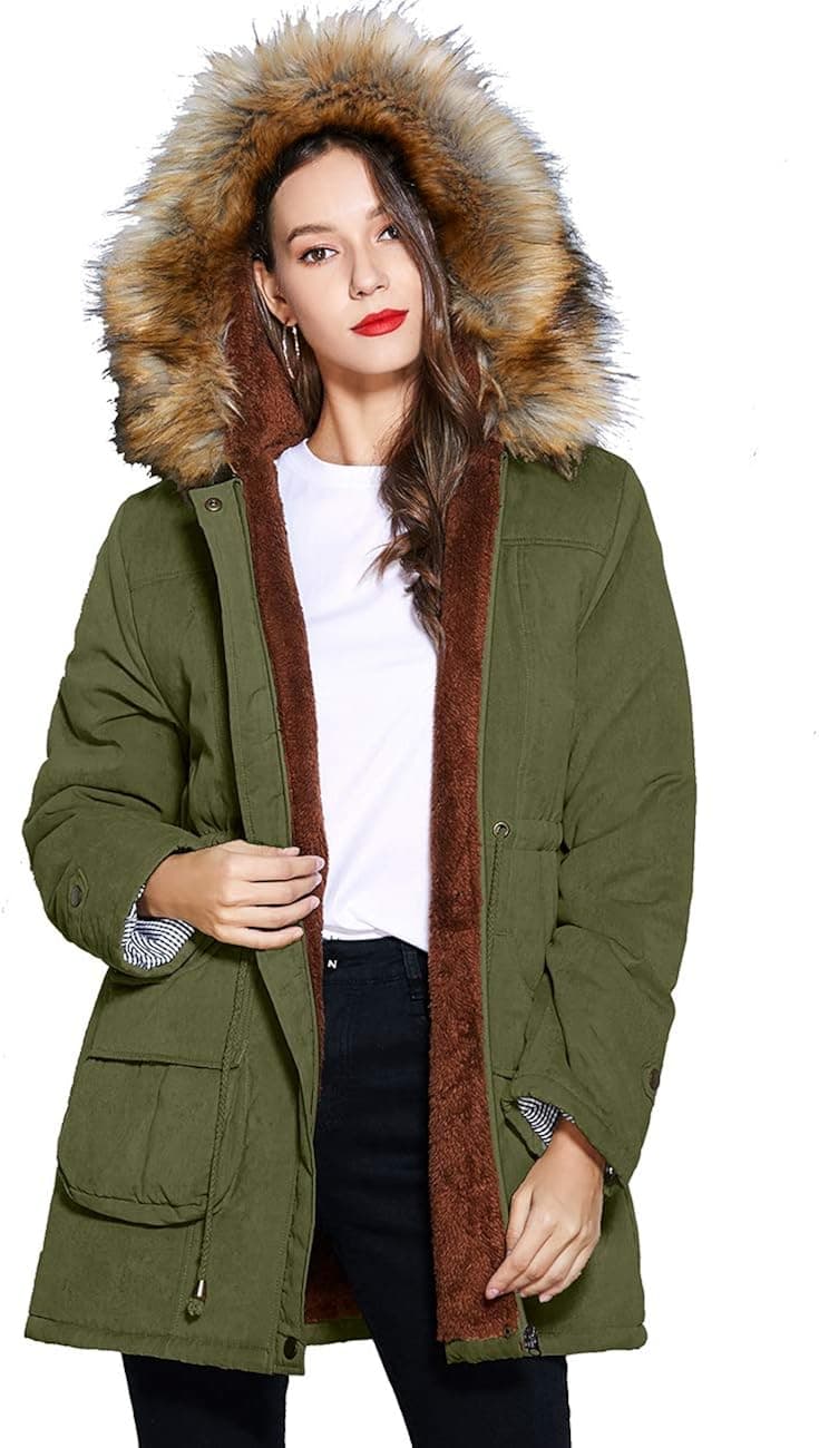 Freeprance Winter Coats for Women Parka Jacket Coat with Faux Fur Lining Hood