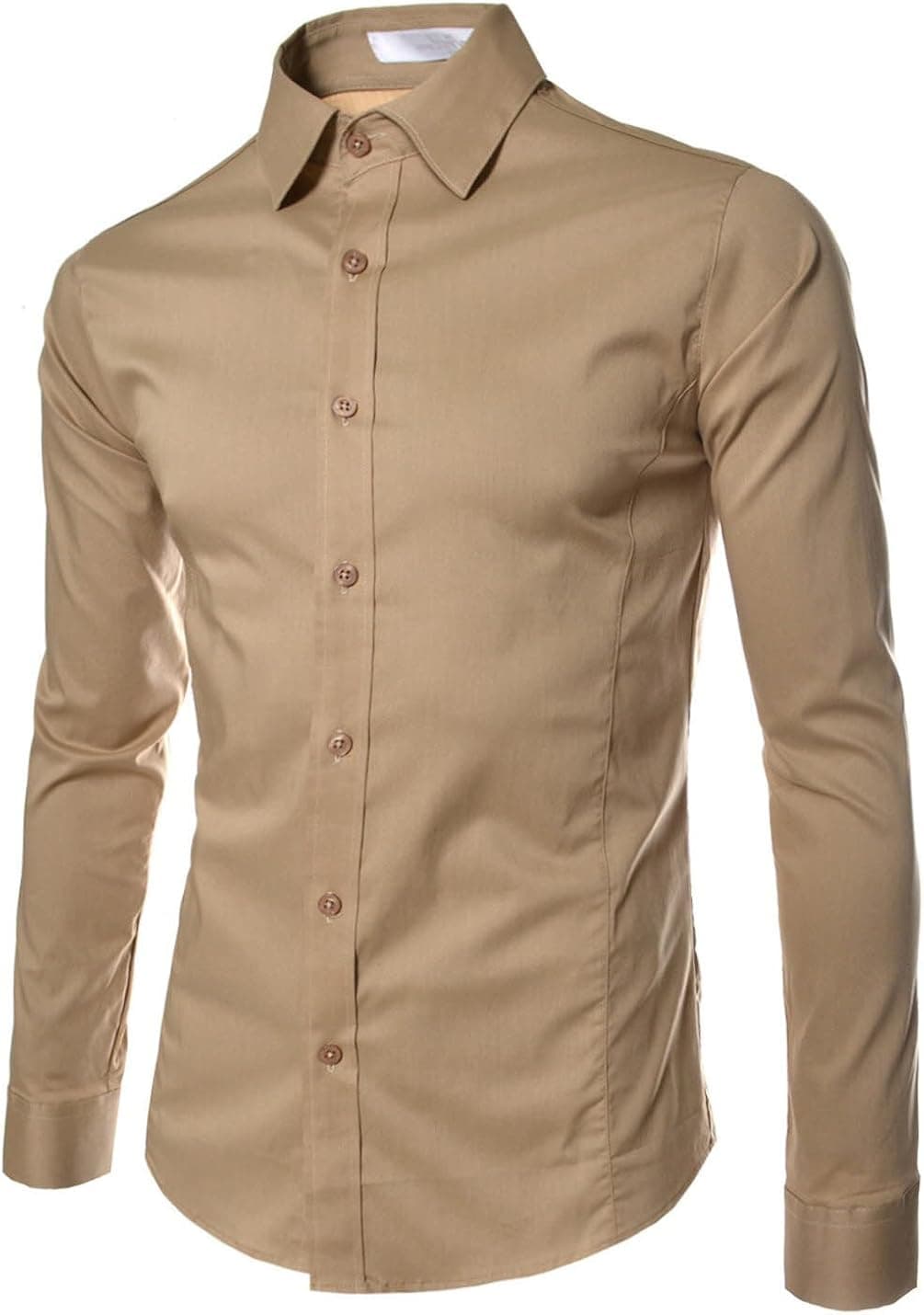 TheLees (STL Mens Casual Slim fit Basic Dress Shirts Beige US S(Tag Size L)