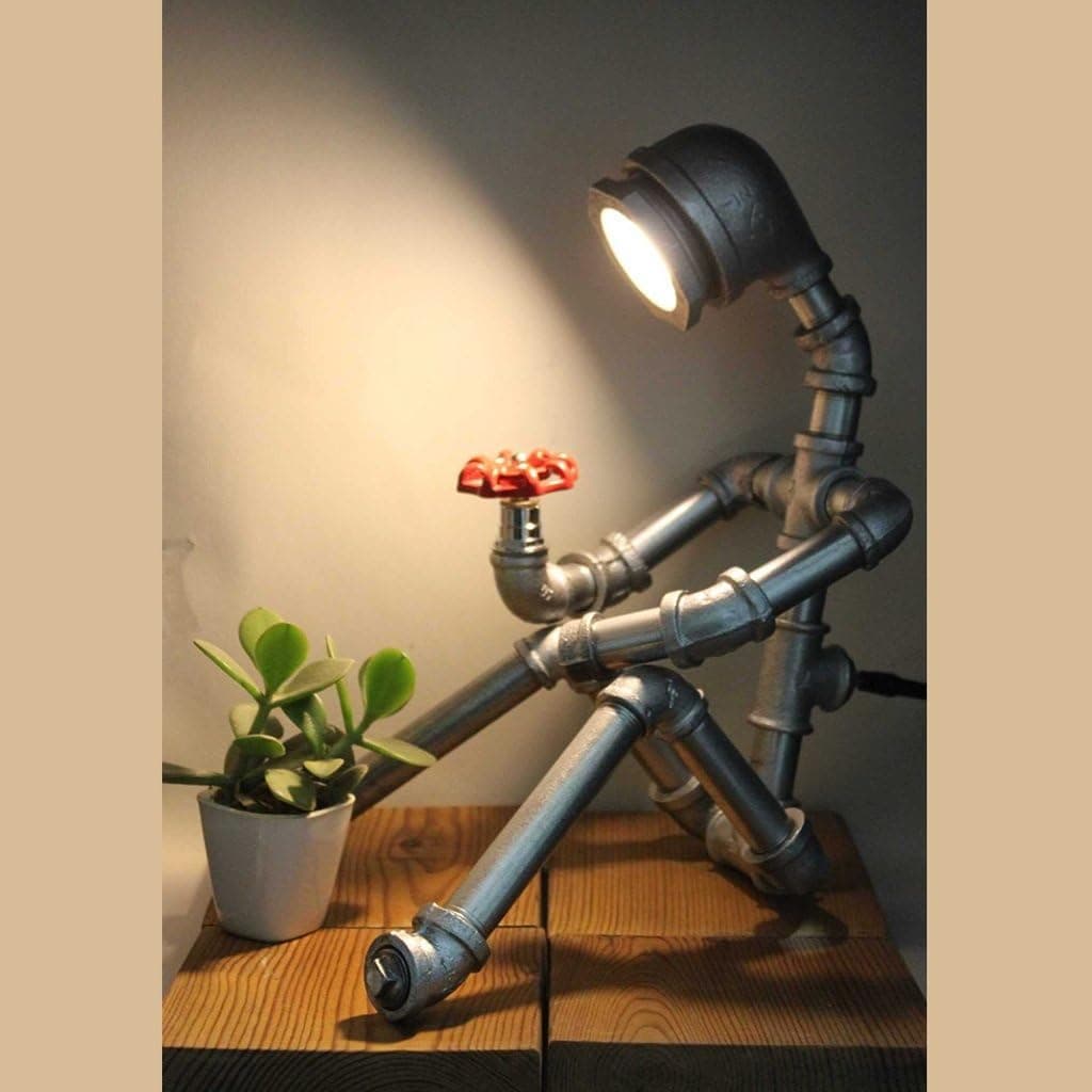 Table lamp Water pipe lights, robot Eye protection Retro Cafe bar study decoration Creative gift (Color : B)