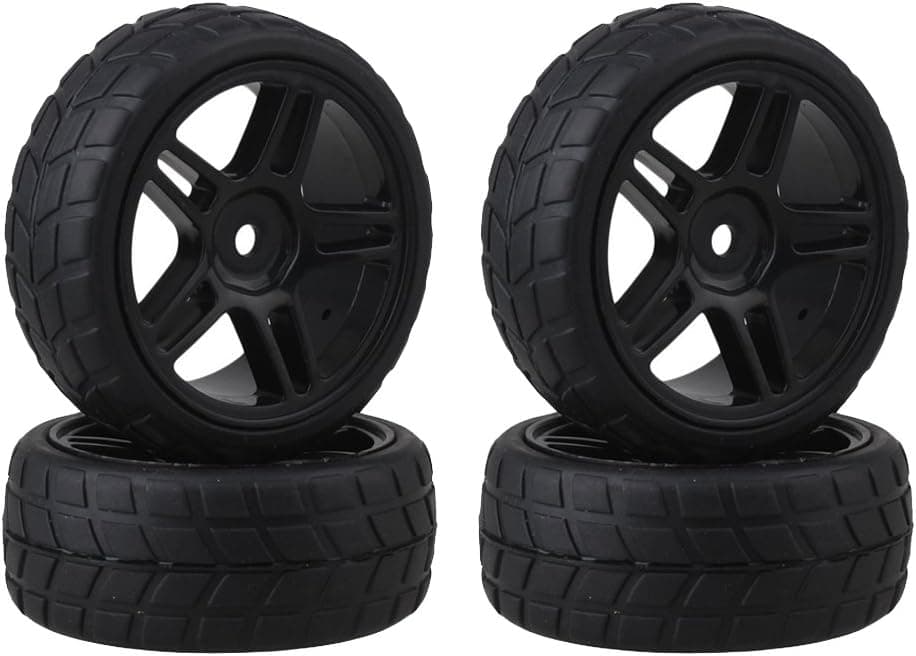 ShareGoo 12mm Hub Wheel Rims & Rubber Tires Compatible with RC 1/10 on-Road Touring Racing Drift Car(Pack of 4)