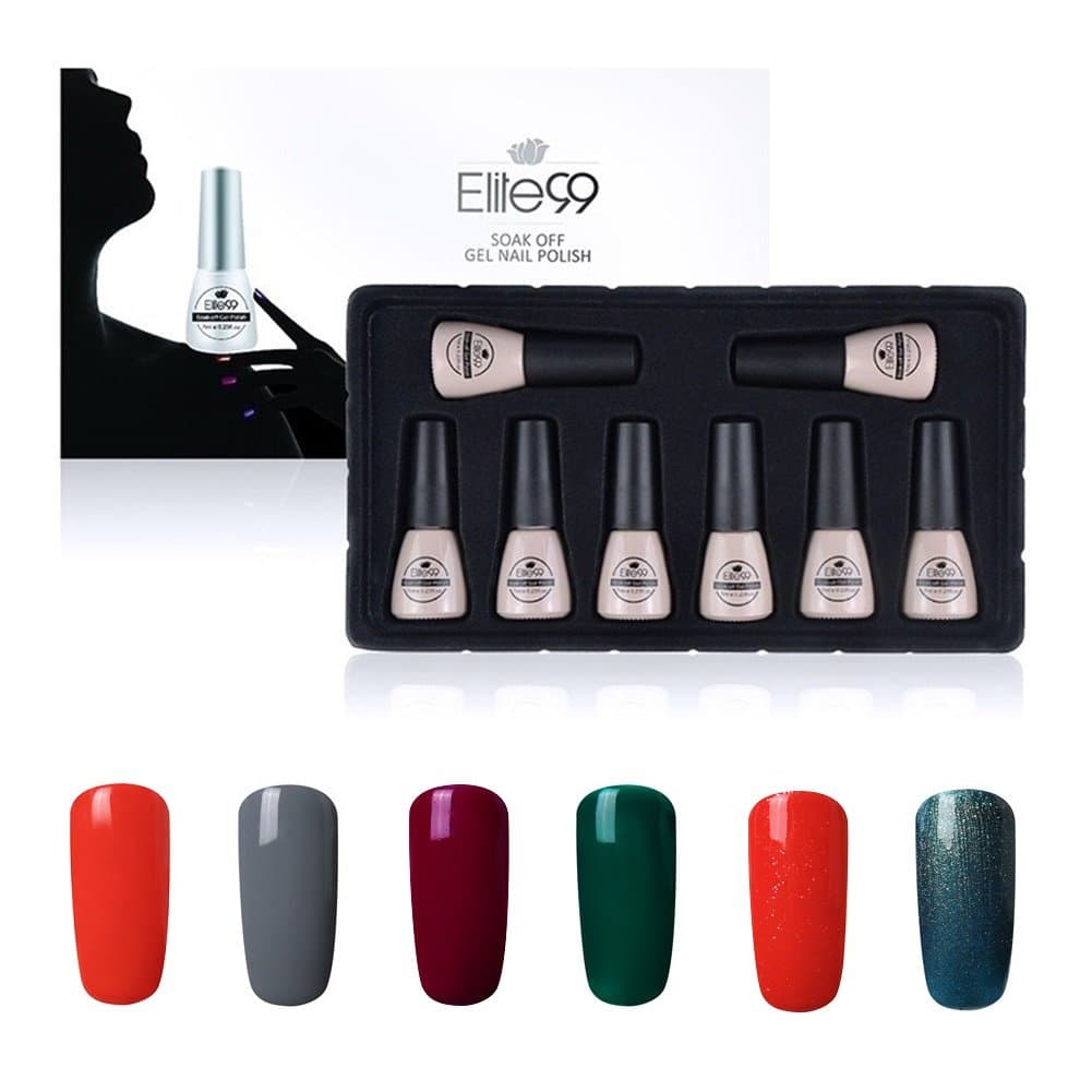 Elite99 Summer Nail Gel Polish Set, 8pcs UV LED Soak Off Color Gel Nail Lacquer with Top Coat and Base Coat Manicure Nail Art Kit Box 7ml