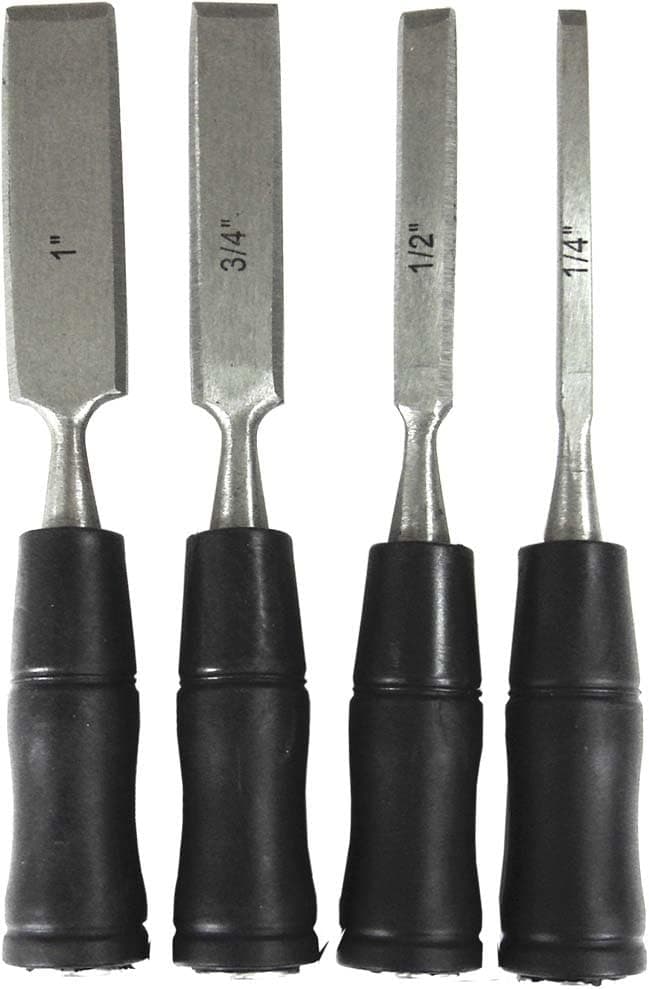 ToolUSA 4 Piece Wood Chisel Set In Sizes 1/4", 1/2", 3/4", And 1", With Metal Striking Ends: LYAL-4491