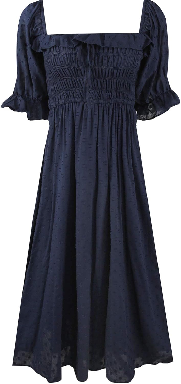 UIMLK Women's Square Neck Summer Puff Sleeve Vintage Elegant Backless A Line Flowy Midi Dresses