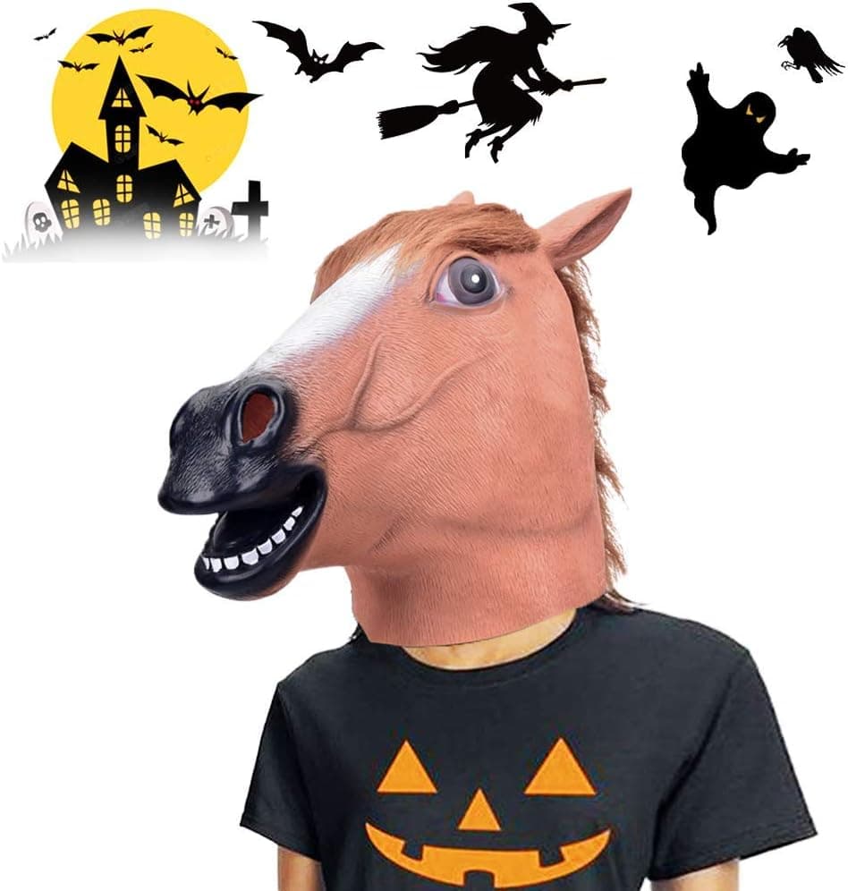 VIVREAL Halloween Head Mask - Horse Head Mask for Halloween Costume Party Decorations, Animal Head Mask Brown Horse for Party Makeup Cosplay Costume, Perfect Addition to Halloween Party