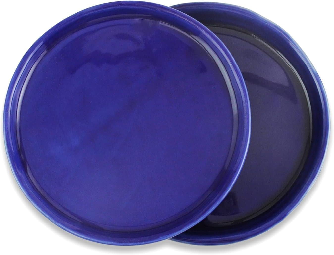 roro Ceramic Stoneware Hand-Molded Brilliant Light Cobalt Blue Appetizer Salad Lipped Plate, Set of 2 7 Inch