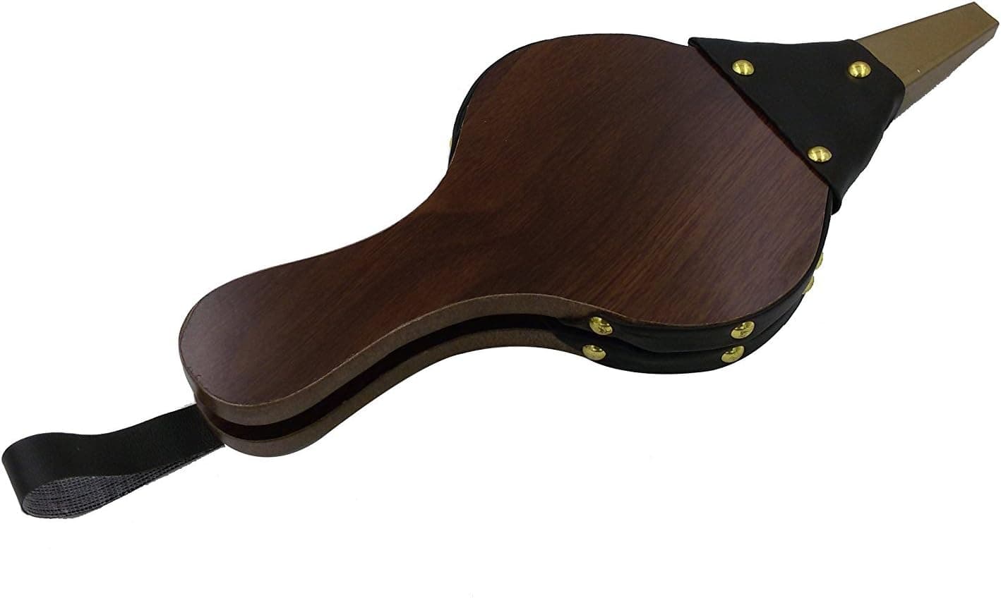 Bettli Wood Bellows 12"x 5", Hardwood, Nature Color, Air Bellow Fireplace Blower Leather Bellows Fire Bellows for Fireplaces, BBQ and Camping, Bellow with Hanging Leather Strap
