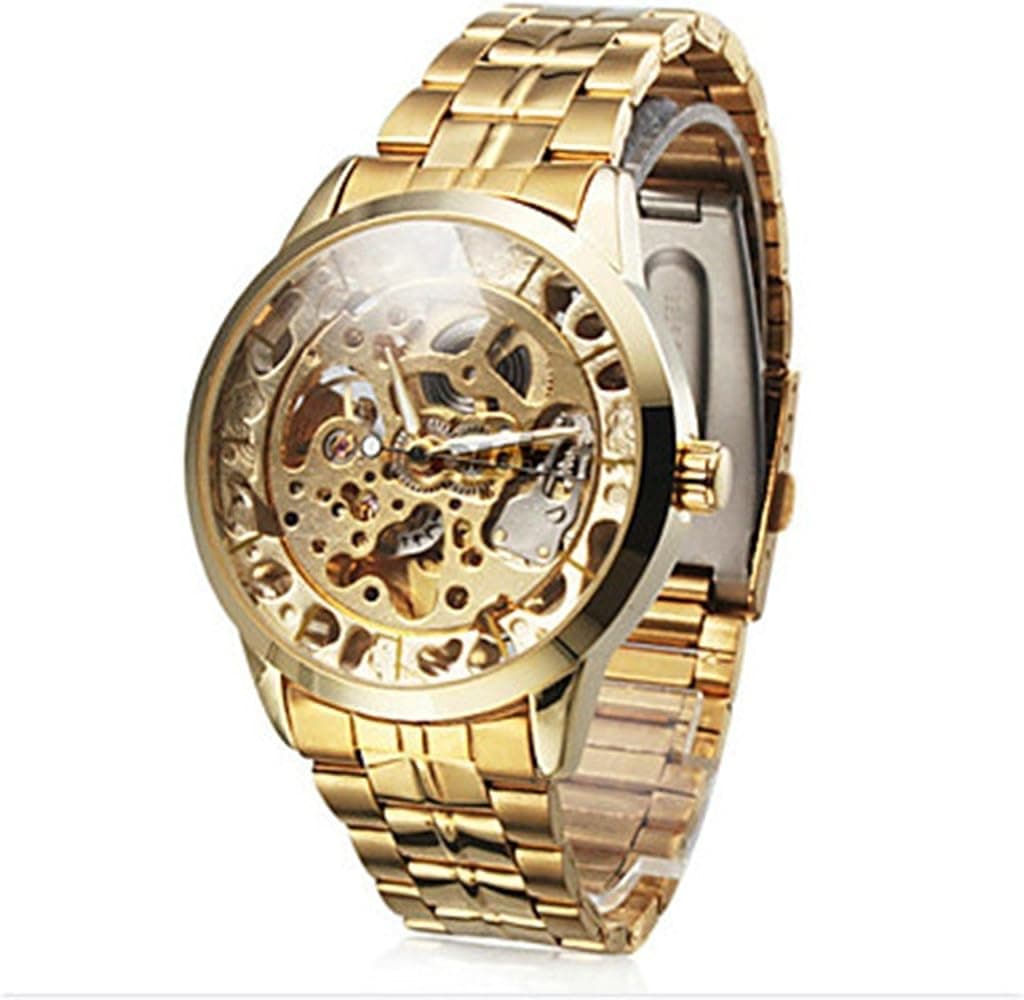 Soleasy Men's Auto-Mechanical Hollow Engraving Full Stainless Steel Band Wrist Watch WTH8055