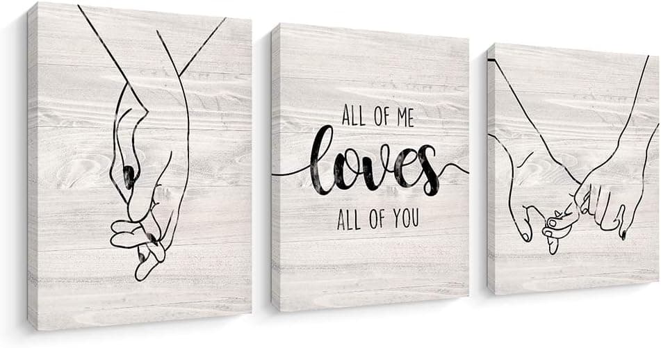 Kercan Canvas Wall Art Decor for Bedroom Living Room, Love and Hand in Hand Canvas Prints Artwork Home Decoration, Stretched and Framed Ready to Hang (12X16 Inch,Beige)