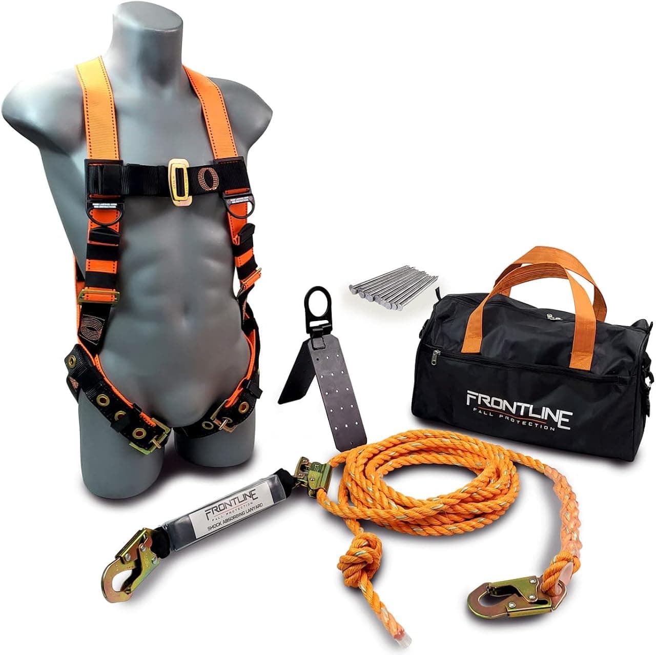 Frontline Combat Complete Roofers Kit with 50' Lifeline Combat™ Full Body Harness | OSHA & ANSI Compliant