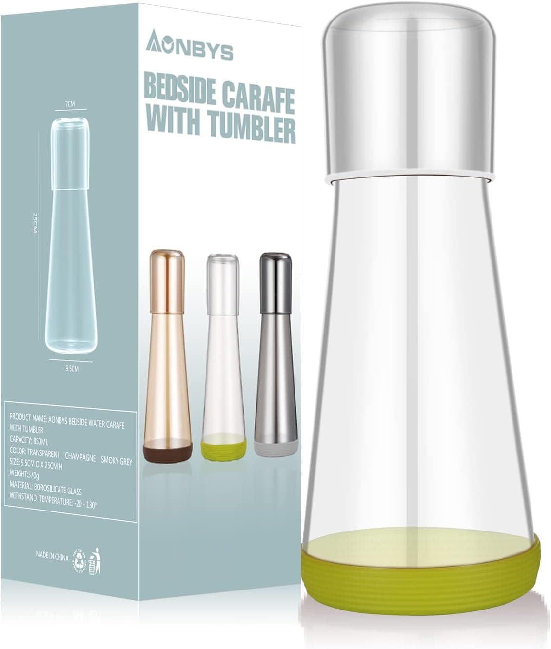 Bedside Water Carafe with Glass, Clear Glass Bedside Night Water Carafe with Tumbler Glass for Bedroom Nightstand Bathroom Kitchen,Glass Water Tea Pitcher with Cup Set 30oz/850ml (Transparent)