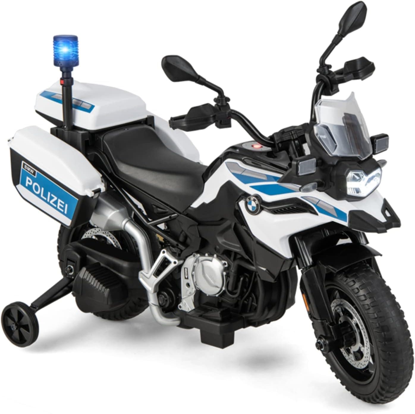 HONEY JOY Ride On Police Motorcycle, 12V Battery Powered Licensed BMW Cop Dirt Bike w/Training Wheels, Siren Light, MP3, USB, Music, Electric Motorcycle for Kids Boys Girls