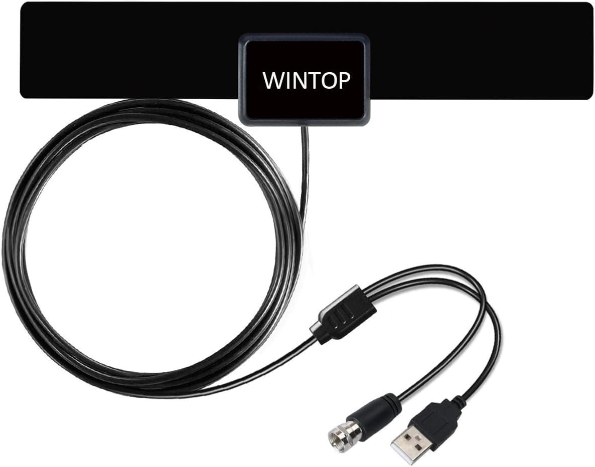 Amplified HDTV antenna-WINTOP 50 Miles Range Digtial TV Antenna USB Power Supply - 13.2ft Long Coax Cable