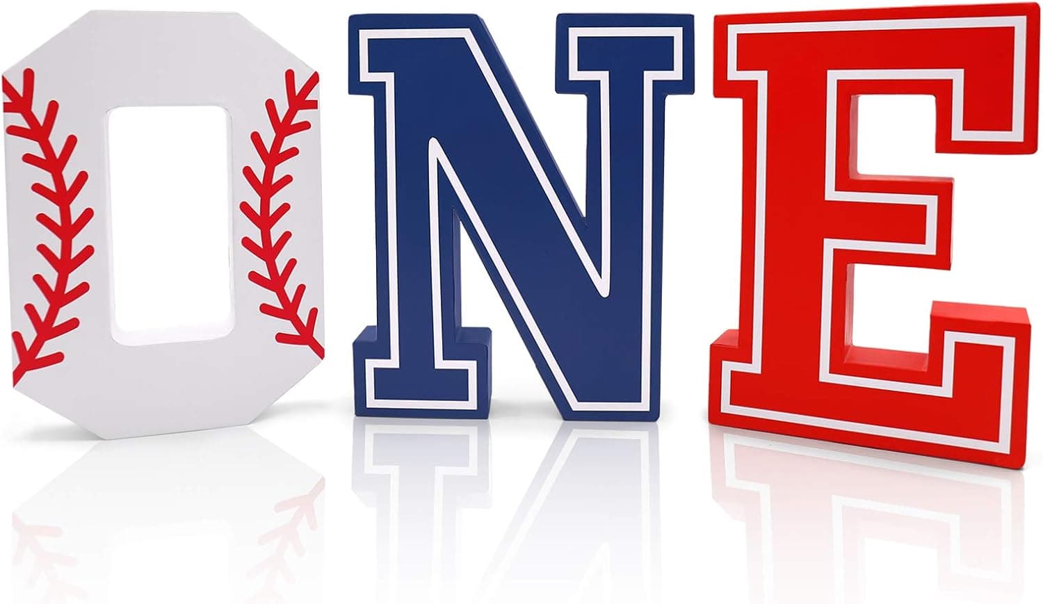 Baseball Party Decorations ONE Letter Sign Rookie of The Year 1st Birthday My Rookie Year Centerpieces for Baseball Theme Baby Milestone Cake Smash Photo Props Baseball Baby Shower Supplies