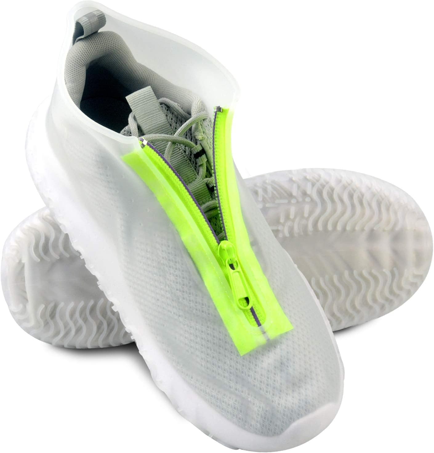 BXIO Silicone Shoe Covers with Zipper, Outdoor Silicone Boots for Men/Women, Waterproof Silicone Overshoes Slip-Resistant for Rainy Day, High Elasticity Rubber Shoe Protectors (XL, Transparent)