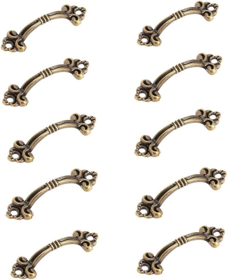 QMseller 10Pcs Small Brass Decorative Jewelry Box Chest Drawer Cabinet Knob Pull Handle