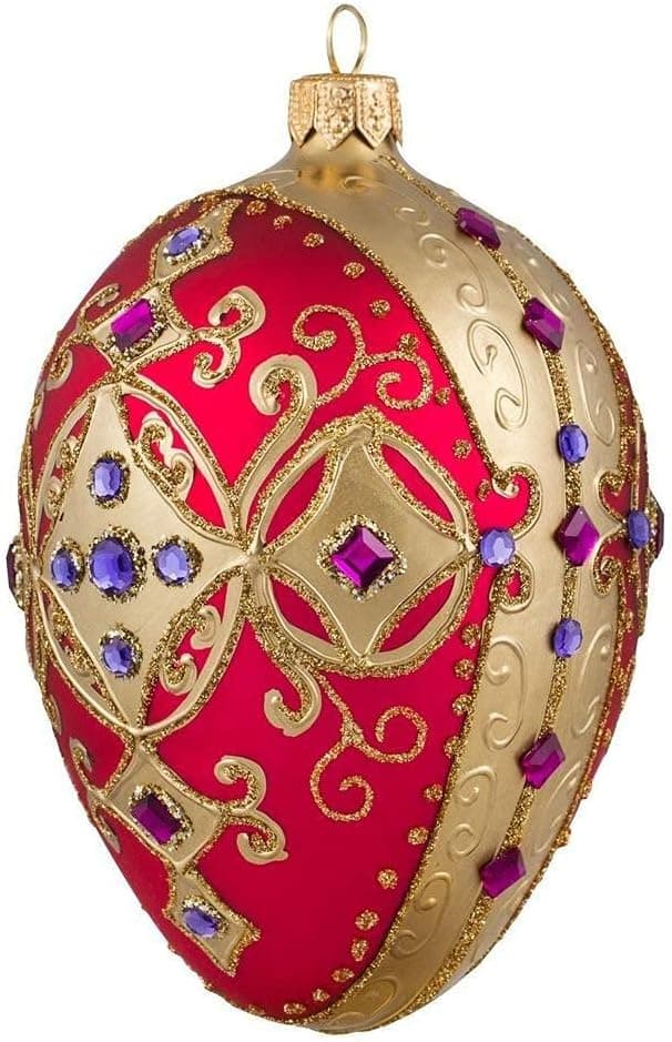 Miss Christmas Palace Collection 2023 Pink and Gold Fabergé Egg 5-Inch Blown Glass Christmas Tree Ornament (Hot Pink)
