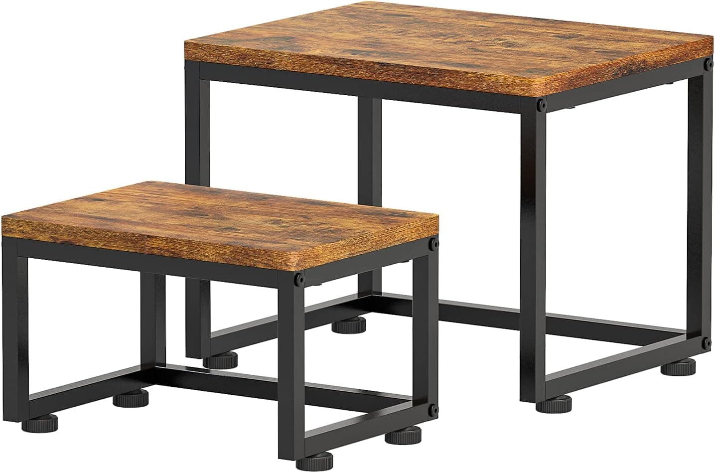 Furnulem 2 Step Stools for Adults Kids Wooden, Bedside Step Ladder for Toddlers for High Bed, Bathroom, Kitchen,Heavy Duty Iron Frame(Walnut Black)