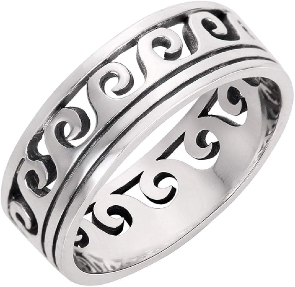 CloseoutWarehouse 925 Sterling Silver Maori Ocean Wave Ring (Comes in Colors)
