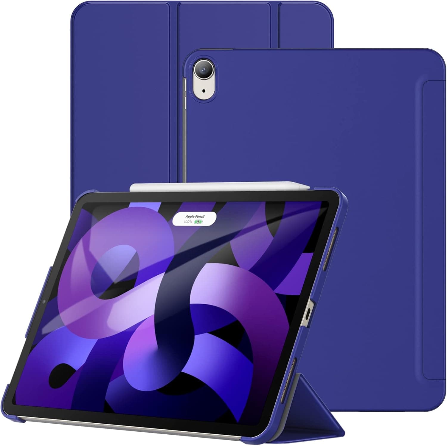 JETech Case for iPad Air 5/4 (2022/2020 5th/4th Generation 10.9-Inch), Protective Hard Back Shell Soft-Touch Tablet Stand Cover, Auto Wake/Sleep (Navy Blue)