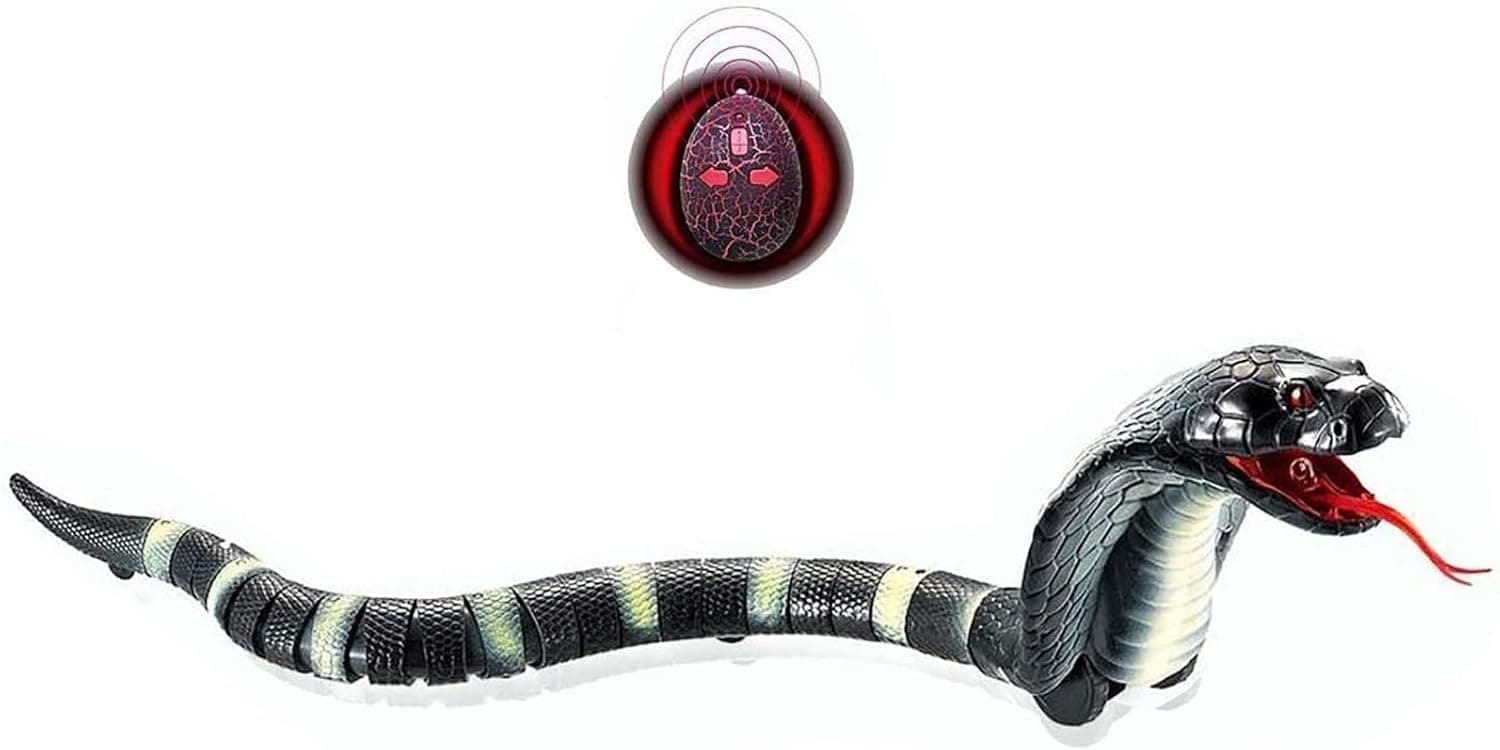 Fashionclubs Remote Control Snake Toy for Kids,[New Version] 17" Infrared RC Realistic Rechargeable Naja Cobra Snake Toy with Retractable Tongue and Swinging Tail,Children Christmas Birthday (Black)